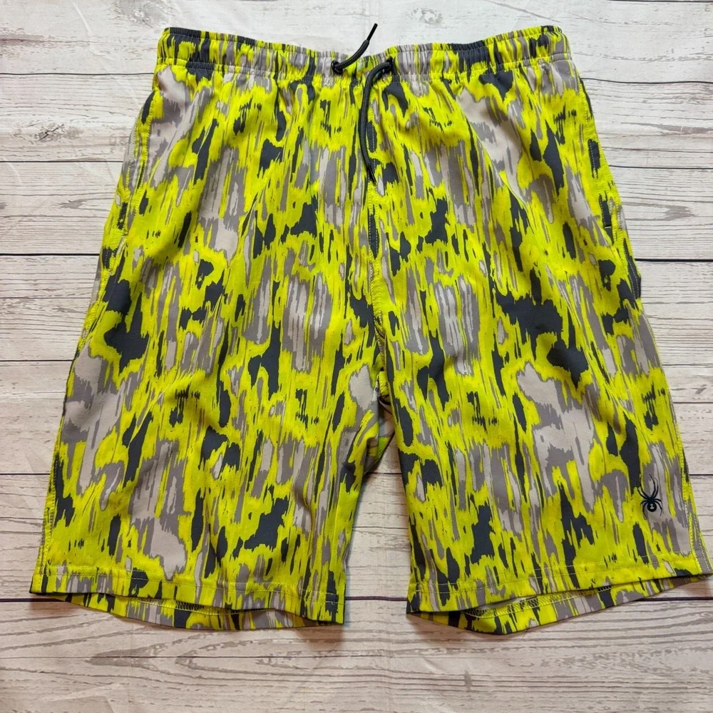 SPYDER Swim Shorts Suit Trunks Black Yellow Geometric Boys Size‎ XL Men's Size S